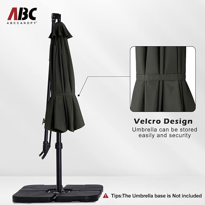 ABCCANOPY 10FT Cantilever Umbrella Offset Hanging Patio Umbrella with Base Stand Rotate and Tilt，Suitable for Garden, Lawn, Backyard（Dark Grey）