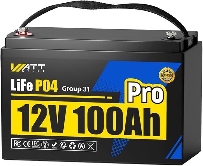 Wattcycle 12V 100Ah LiFePO4 Lithium Battery, BCI Group 31,Deep Cycle Up to 15000 Cycles, 110A BMS, Low Temperature Protection, 10 Years Lifespan, Perfect for RV/Home Energy Storage