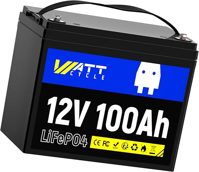 Wattcycle 12V 100Ah LiFePO4 Battery, Lithium Battery Up to 15000 Cycles, Low Temperature Protection, 10 Years Lifespan, Perfect for RV/Outdoor Camping/Home Energy Storage（BCI Group 24）
