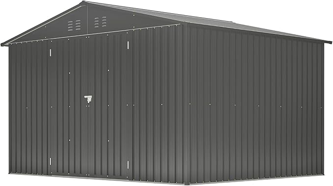 10X8 FT Outdoor Storage Shed, All Weather Metal Sheds with Lockable Doors, Tool Shed for Garden, Patio, Backyard, Lawn, Black