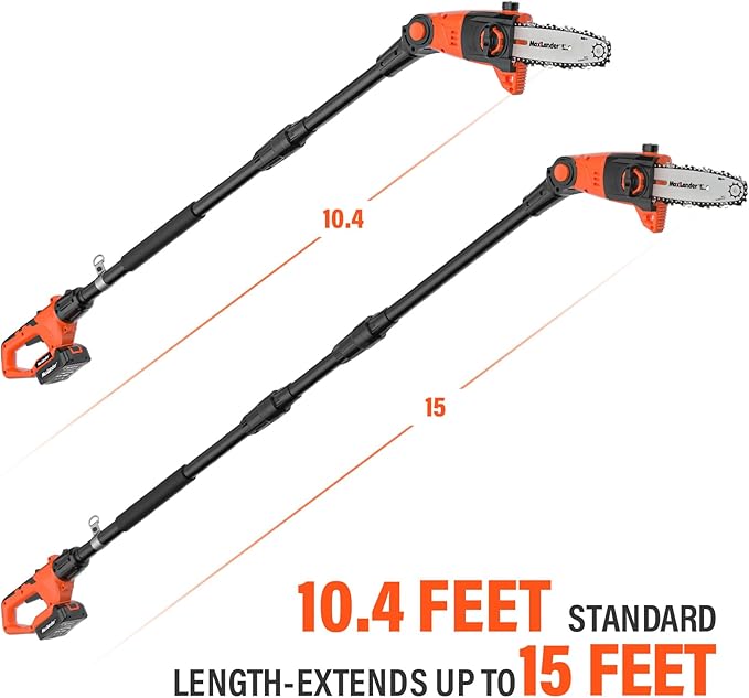 8-Inch Cordless Pole Saws for Tree Trimming, 20V Electric Pole Saw with 2 x 3.0Ah Battery & Charger, 16ft/s Cutting Speed Auto Oiling Multi-Angle Pole Chainsaw,15-Feet Maximum Adjustable Reach