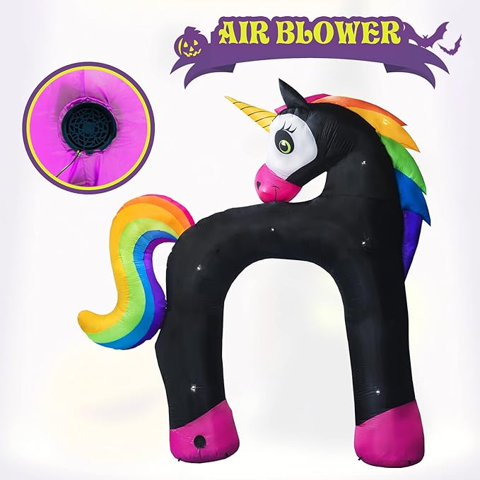 11 Ft Giant Halloween Inflatables Unicorn Arch Decorations Archway Rainbow Skeleton Decor Built in LED Lights Blower Horse Pegasus Carnival Holiday Outdoor Yard Lawn Home Party
