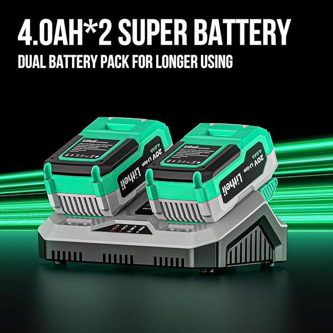 Litheli 2x20V Battery Powered Cordless Snow Blower, 20'' Brushless Electric Snow Thrower with Wheels, LED Lights, 180° Chute, Powerful Snow Removal Kit with 4.0Ah Battery and Fast Charger