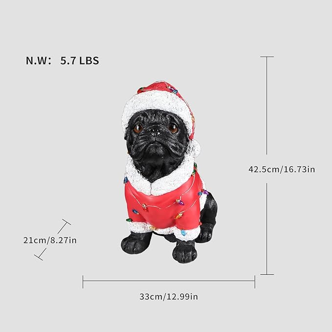 Christmas Outdoor Decoration Dog Statue, LED Light Cute English Bulldog Sculpture with Santa Outfit & Lights for Garden and Yard, Indoor Holiday Décor Gift for mom and dad