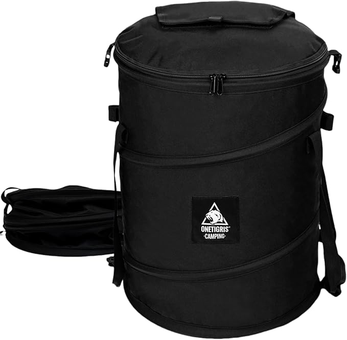ONETIGRIS Collapsible Trash Can for Camping,12 Gallon Pop up Trash Can with Sorting Clips, Outdoor Collapsible Bin with Lid 600d Oxford Cloth Yard Waste Bags Garden Bag for Camping,Recycling,RV