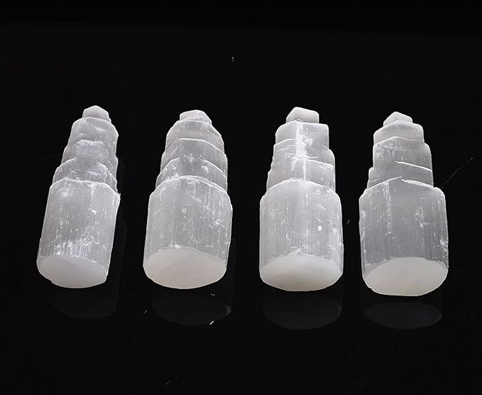 JIC Gem 4Pcs Selenite Tower Skyscraper Healing Crystal Stone Reiki Meditation Positive Energy 4 Inch