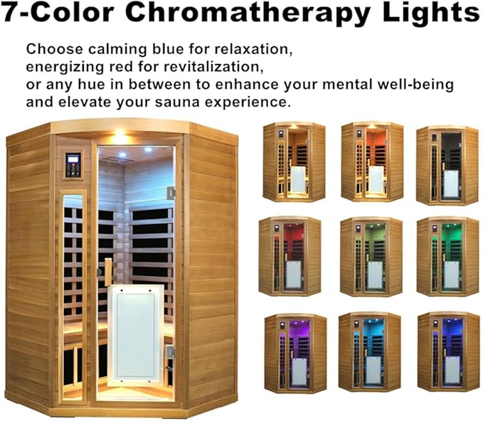 2-3 Person Infrared Sauna, Red Cedar Wood Low EMF Far Infrared Saunas for Home, 1760watt Indoor Personal Sauna Roombox with Door Heating Panels, Outdoor Lamps, Blue-Tooth, Dual Control