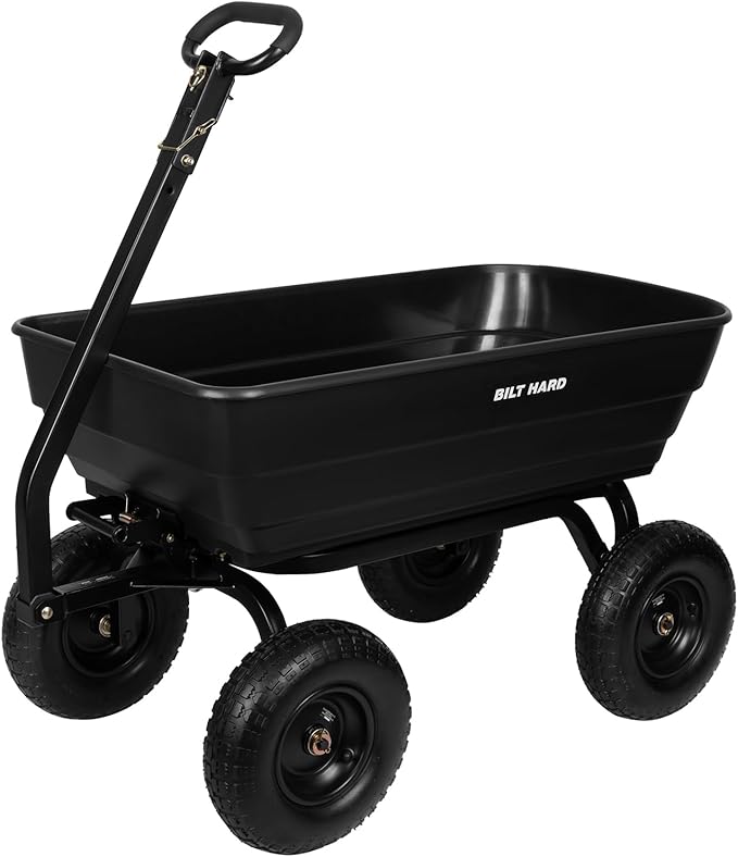 BILT HARD 1200 lbs 7 Cu Ft Poly Garden Dump Cart with 2-in-1 Convertible Handle, No Flat Tires, Quick Release, Dump Wagon Heavy Duty for Yard, Outdoor