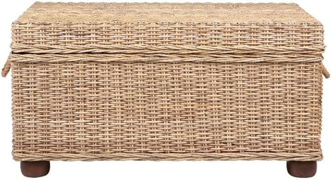 Pemberly Row Modern 42" Kubu Wicker/Rattan Storage Trunk in Tan