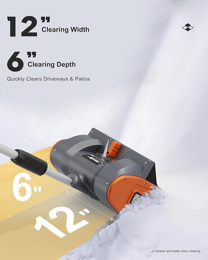Mellif Cordless Snow Shovel, 12-Inch Brushless Snow Blower Compatible with DeWalt 20V MAX Battery, Includes 4.0Ah Battery & Charger Kit, Lightweight with Adjustable Chute (Gray for Dewalt)