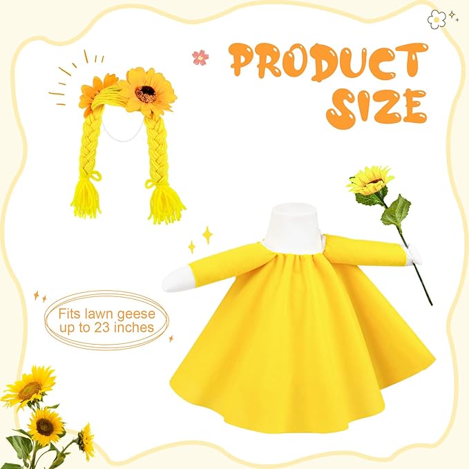 Sunflower Porch Goose Outfits Cute and Fun Porch Goose Clothes Fit 23” Geese for Lawn Yard and Patio Decoration