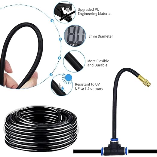 360° Automatic Drip Irrigation Kit - 5/16'' Tubing, Adjustable Spray Nozzle, Copper Atomizing System for Garden/Lawn/Greenhouse, Multi-Directional Rotation, Quick Connectors, 16.4FT