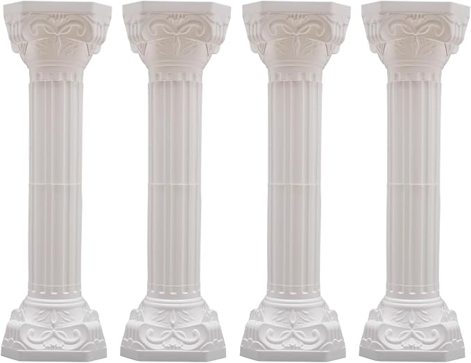 Roman Columns Wedding Column Stand Roman Pillar Plant Stand Plastic Greek Column Statue Pedestal Flower Pot Holder Decor Wedding Event Party Elegant Decorative Column (White, 4Pcs, 10.63x34.65 Inch)