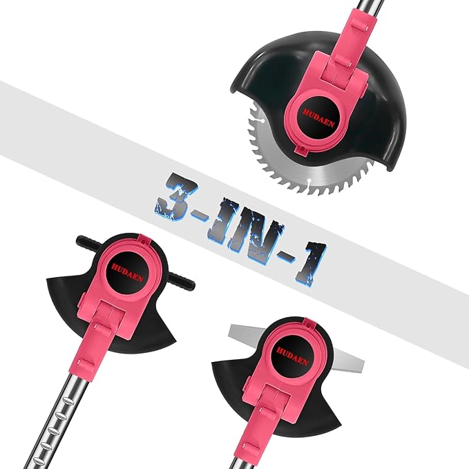 21V Cordless Grass Trimmer, Electric String Weed Wacker with 2.0Ah Lithium Battery, Telescopic Handle, 40 Min Runtime, 18000 RPM, Low Noise 92dB (Red)