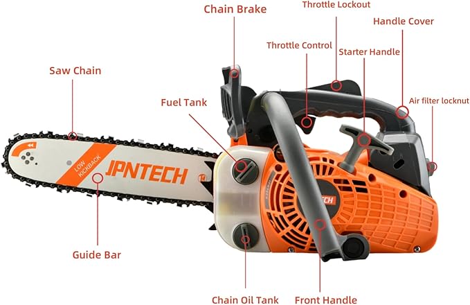 25.4cc 2-Cycle Gas Chainsaw 12 Inch Top Handle Chainsaw Petrol Handheld Cordless Portable Gas Powered Chain Saw for Tree Cutting Wood Logging