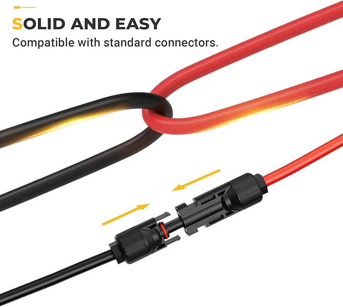 BougeRV 6 Feet 10AWG Solar Extension Cable with Solar Connector on Both End with Extra Pair of Connectors Solar Panel Adaptor Kit Tool (6FT Red + 6FT Black)