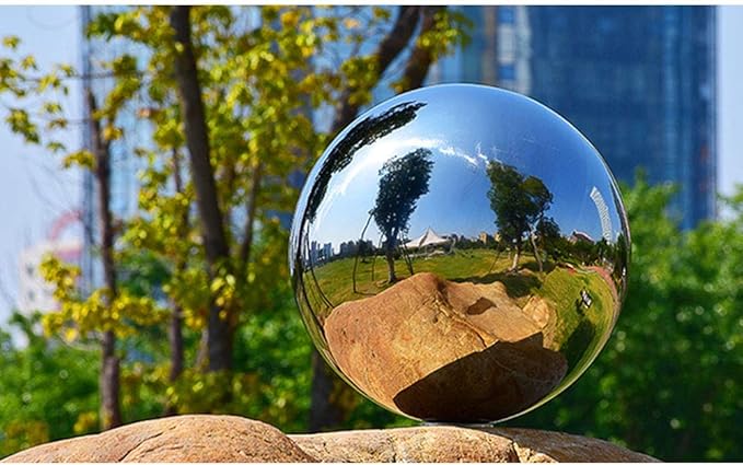 20 cm/7.8 inch Diameter Gazing Globe Mirror Ball,Silver Stainless Steel Polished Reflective Smooth Garden Sphere,Colorful and Shiny Addition to Any Garden or Home