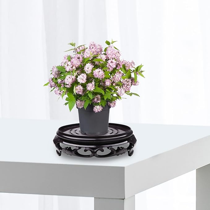 Hapivida Plant Stand, 3.3in Round Riser Flower Pot Display Stand Plant Rack Holder Planter Tray Oriental Style Furniture Indoor Outdoor for Desktop Counter Room