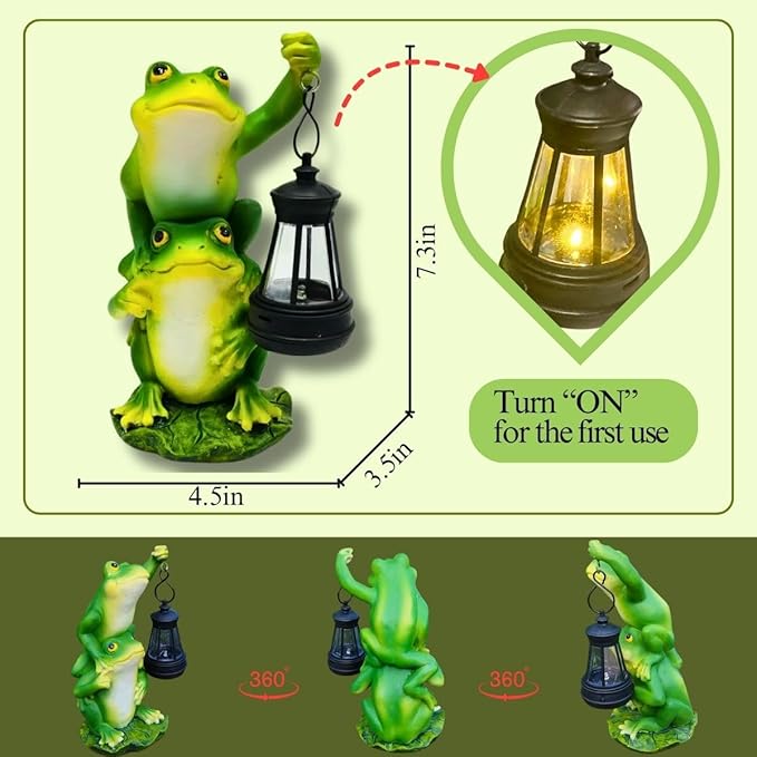 Solar Garden Statues Outdoor Decor-Frog Statue with Solar Lantern-Fairy Garden Outdoor Decor Art for Patio,Yard,Lawn Ornament,Unique Birthday House Warming Gifts for Women,Mom,Dad