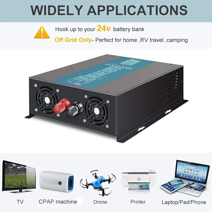 WZRELB 1000W 48V 120V Pure Sine Wave Power Inverter with 2 AC Outlets,Car Inverter