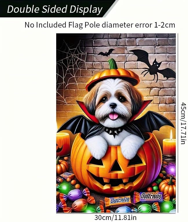 Happy Halloween Garden Flag 12x18 Double Sided Dog Pumpkin Garden Flag for Outside Witch Hat Small Flag for Outdoor Holiday Home Decor Banner