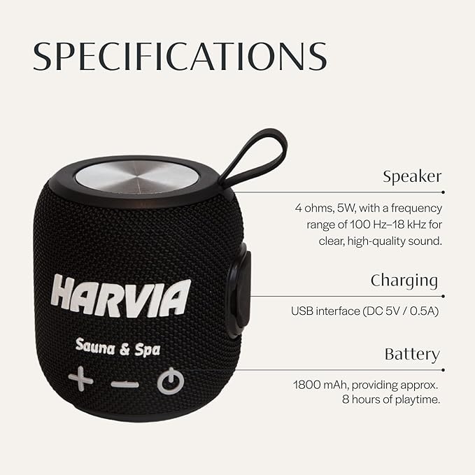 Almost Heaven Bluetooth Sauna Speaker, Portable Waterproof Speakers with Heat Resistance, Designed for Wet & Dry Saunas, Wireless Bluetooth Speaker with USBC Charging, Made for Indoor & Outdoor Saunas