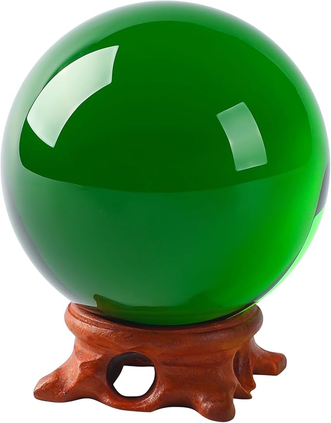 Small Green Crystal Ball 60mm/2.3 inch with Rose Wooden Stand and Gift Box for lensball Photography,Fortune Teller,Feng Shui, Witchcraft Decor,Scrying,Magic,Crystal Orb Prop Decorative Glass Sphere