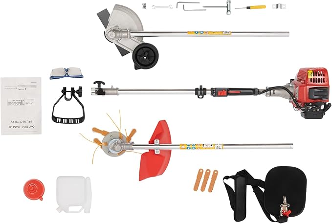 YIYIBYUS 26CC Weed Wacker Eater Gas Powered, 2-Cycle 5.74FT String Trimmer/Edger with Two Blade Heads, Lawn Mower Hedge Trimmer with Rubber Handle & Shoulder Strap