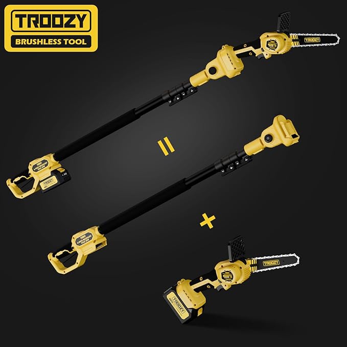 2-in-1 Cordless 6" Pole Saw & Chainsaw, 21V 3Ah Battery, 7.7lb Lightweight, 15ft Max Reach, Rotatable - For Tree Trimming