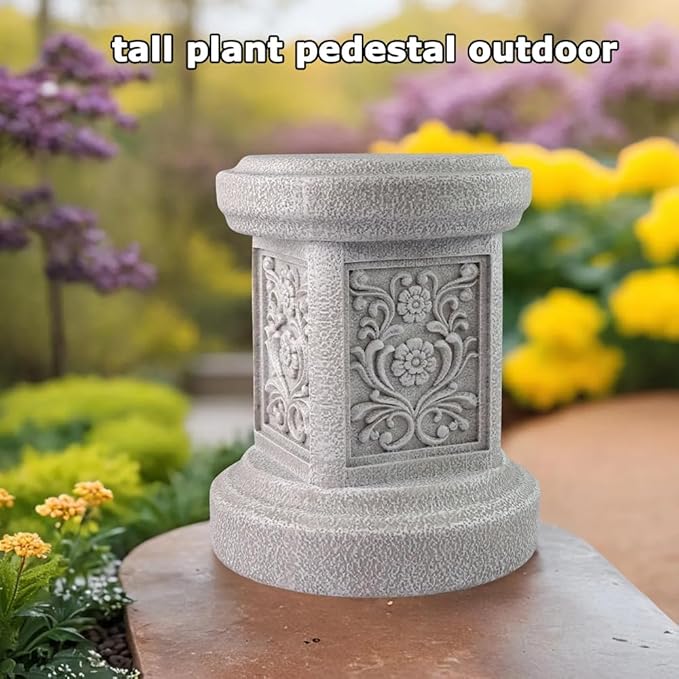 Classic Statuary Stand Outdoor Pedestal Sculpture Decor Plinth Base Riser, Garden or Home Resin Statuary Pedestal, 12.6" Tall, 7.1 Pounds, (Round)