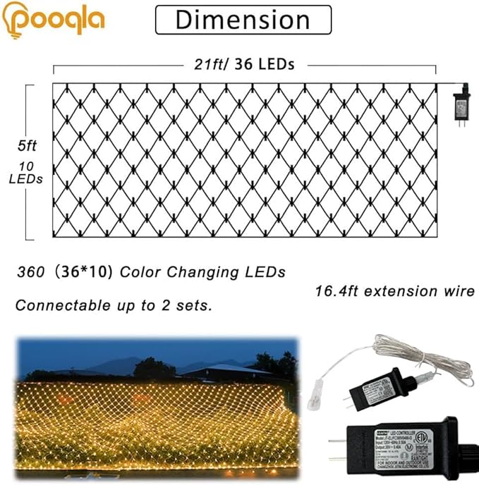 Christmas Net Lights, 360 LED Outdoor Net Mesh Lights for Bushes 21x5 ft, 8 Modes Waterproof Twinkle String Lights Connectable for Halloween Christmas Hedge Yard Garden Decor, Warm White