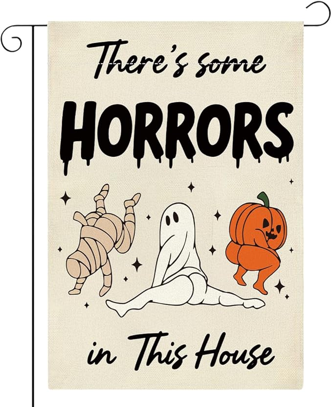 Funny Halloween Garden Flag Ghost Pumpkins Fall Halloween Themed Holiday Party Outside Outdoor Lawn Decorations Yard Flag Double Sided 12x18 Inch