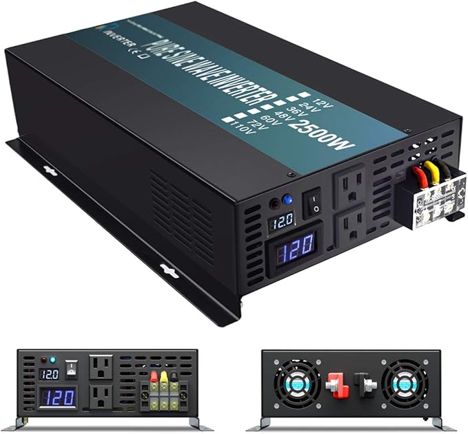WZRELB Pure Sine Wave 2500W 12VDC 120VAC Power Inverter,Car Inverter，Remote Control
