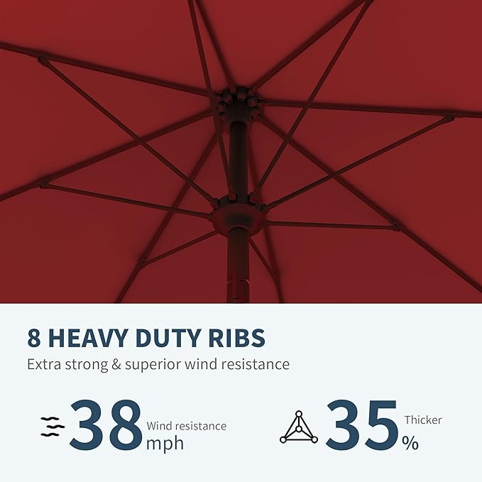 PatioKingdom Auto-Tilt 9FT Patio Umbrella Outdoor with 8 Sturdy Fiberglass Ribs,Market Table Umbrella for Pool,Backyard,Deck and Garden