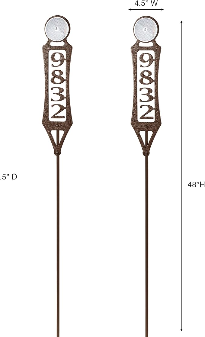 Pathways Vertical Custom Reflective Driveway Marker Set of Two | Personalize with 1-5 House Numbers or Last Name | Weathered Bronze Finish for Outdoors Year-Round | Address Reflector Stake Set