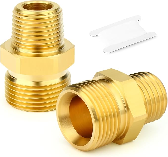 GASHER 2Pcs Brass M22 Pressure Washer Fitting,M22-14mm Male x 3/8"NPT Male Thread Fittings,For Pressure Washer Hose
