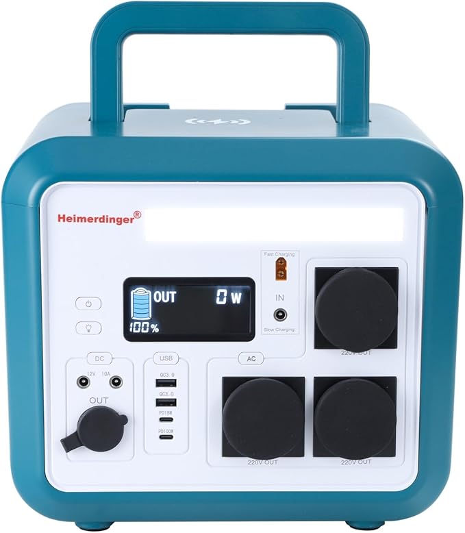 Heimerdinger 1500W Solar Generator Portable Power Station, 1152Wh LiFePO4 Battery, 3000W Peak, AC/DC/USB-C PD100W, for Outdoor Camping, RV, Power Outages