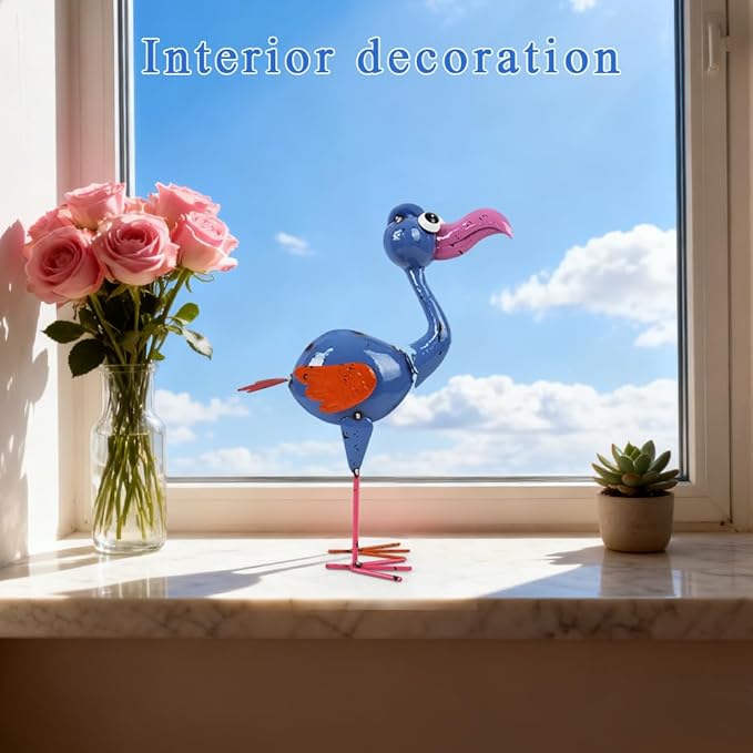 Metal Flamingo Statue Outdoor Garden Decor- Garden Statue Decor Yard Art for Lawn, Backyard - Unique Animal Figurine for Birthday, Housewarming, Christmas