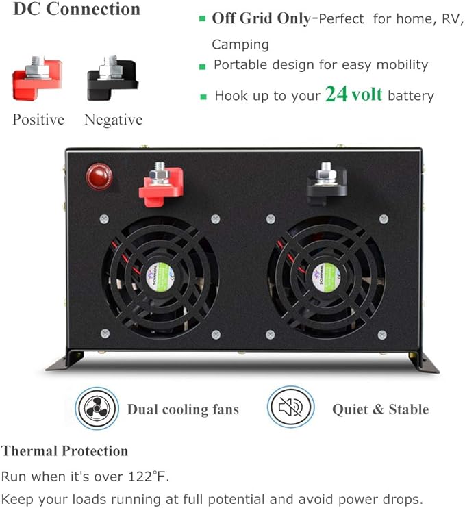 WZRELB 8000 Watt Max Continuous Power 16000 Watt Peak Heavy Duty Pure Sine Wave Inverter 24V DC to 120V AC 60HZ Truck/RV Converter Solar & Wind Power Supply for Home Camping Van