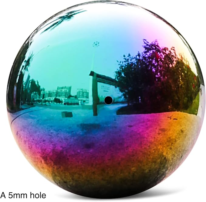 Rainbow Stainless Steel Gazing Ball,12inch Mirror Polished Hollow Ball