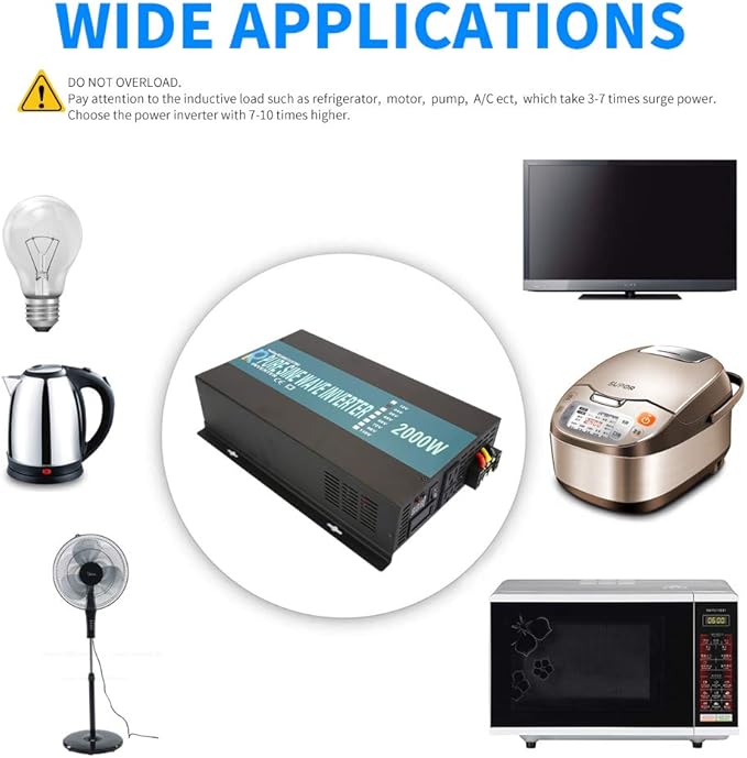 WZRELB 2000W 12V 120V Pure Sine Wave Solar Power Inverter with Remote Control Switch,RBP200012VCRT