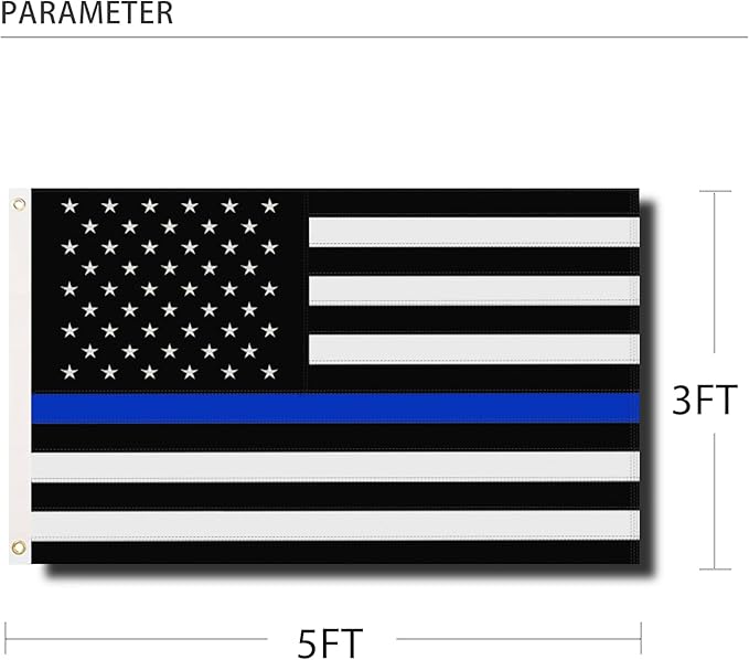 Embroidered Thin Blue Line Police Flag 3x5 Outdoor Lives Matter Law Enforcement Banner Polyester Fiber Back the Blue Flag Bright Color with Durable Canvas Header and 2 Brass Grommets