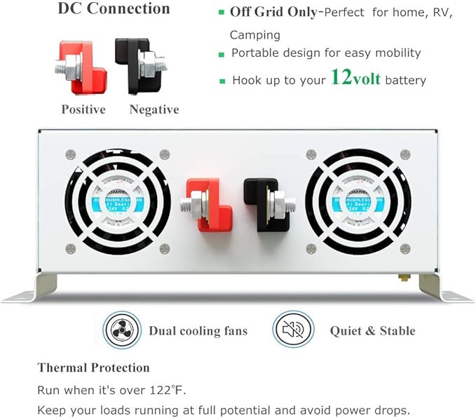 WZRELB 2500W 12V Pure Sine Wave Solar Power Inverter DC AC Converter