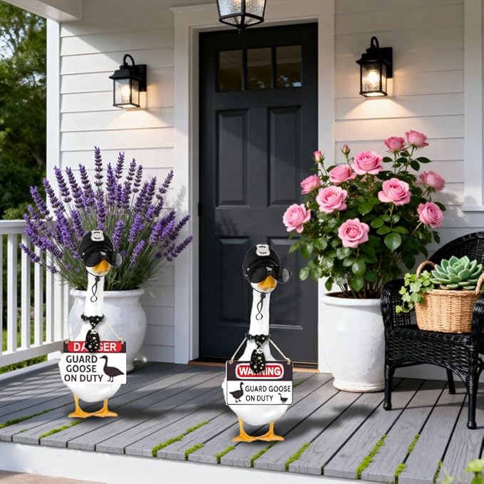8 Pcs Porch Goose Accessories Porch Goose Sign Goose Police Hat Eyeglasses Ties Danger Guard Goose on Duty Warning Sign Goose Outfits Decor for Yard Porch Lawn
