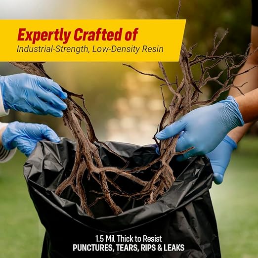 Dyno Products Online 55-Gallon, 1.5 Mil Thick Heavy-Duty Black Trash Bags, 50 Count - Large Garbage Liners (35W X 55L) Fits Huge Cans for Home Garden Lawn Yard Recycling Construction & Commercial Use