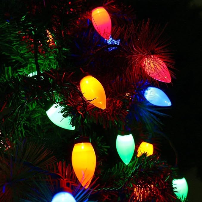 Multi Color C9 Big Bulbs Classic Christmas Lights 50 LED 32ft Indoor Outdoor Home Yard Xmas Tree Decorations (Multi Color - 50LED)