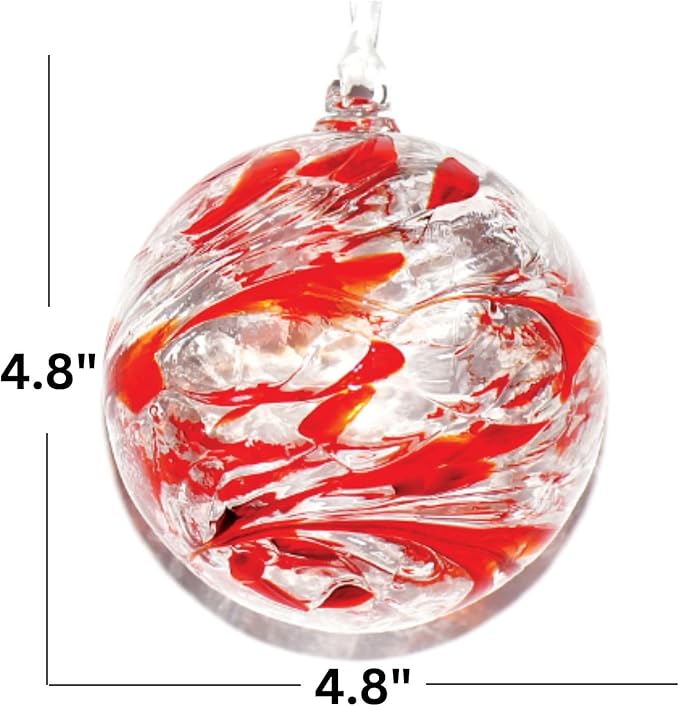 Large Friendship Glass Ball Globe - Red 4.7 inch Hand Blown Handmade Hanging Garden Gazing Ball Indoor Outdoor Home Décor