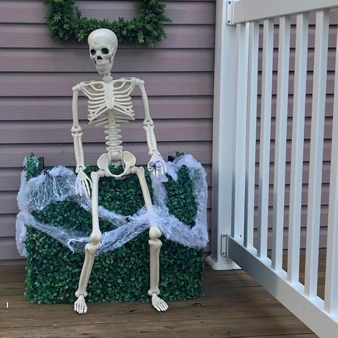 Skeleton Halloween Decorations Outdoor Indoor - 1Pcs 36" 1Pcs 16" Posable Plastic Skeleton,3FT Movable Joints Full Body Bones,Funny Halloween Decor for Party,Porch,Haunted House,Yard, Garden,Graveyard