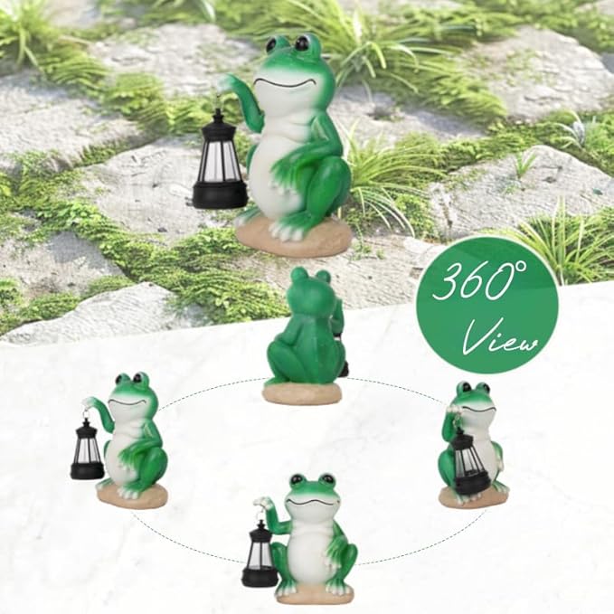 Frog Garden Statues with Solar Lantern, Outdoor Figurine Resin Sculpture Hanging Solar Power Lights for Decoration Yard Patio Balcony Lawn Ornament Art Decor, Unique Gift for Grandma Wowen Mom