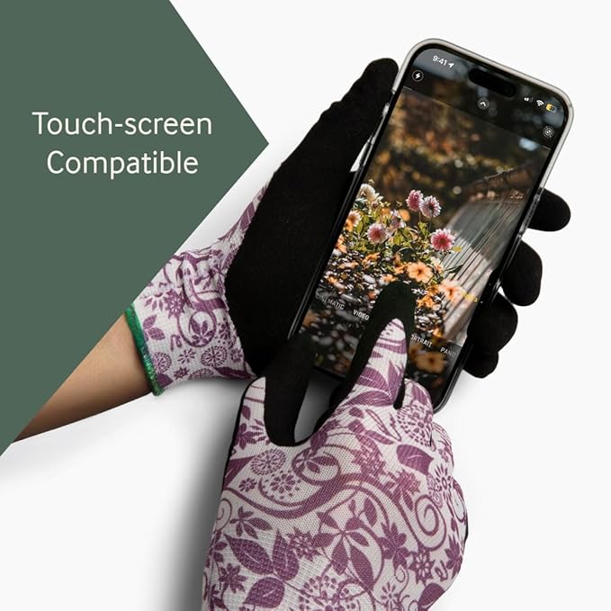 Garden Gloves 6-pack Womens Ladies Lightweight Floral Gloves with Nitrile Grip for Gardening Landscaping Weeding Work Gloves
